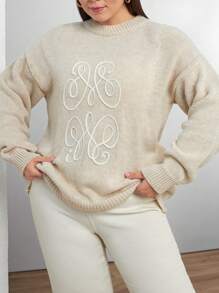 RueChic Woman Regular Fit Raised Yarn Embroidery Detailed Winter Thick Sweater - Beige - View 1