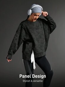 SHEIN Sports Áo nỉ nữ dáng rộng thoải mái, năng động, thích hợp mặc ngoài trời - màu đen - Xem 4