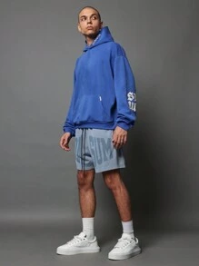 SUMWON Drop Crotch Washed Short With Letter Graphic Print