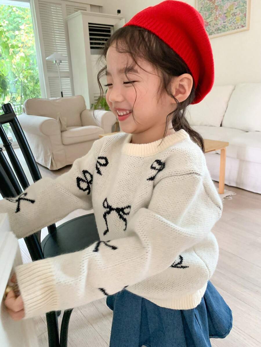 DAZY 年轻女孩蝴蝶结细节圆领秋季毛衣