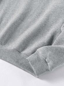 SHEIN CURVE+ 大码女式运动衫字母标语真实故事图形印花运动衫，秋冬 - 淺灰色 - 查看 5