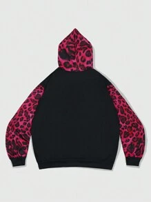 ROMWE MEN Street Life Leopard & Portrait Print Casual Hooded Zip-Up Long Sleeve Sweatshirt - Multicolor - View 2