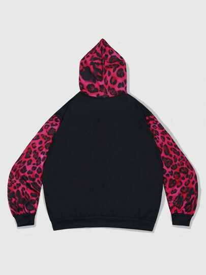 Street Life Sudadera informal con capucha y cremallera de manga larga con estampado de leopardo y retrato