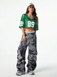 Coolane Áo thun crop top thể thao in số phong cách đường phố giản dị dành cho nữ - màu xanh lá - Xem 4
