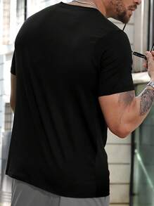 Manfinity Homme Camiseta de hombre de manga corta con impresión de EKG y cruz para el verano - Negro - Ver 2