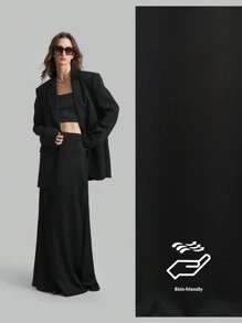 Ontre Women's Four-Season Black High-Waisted Maxi Skirt, Satin Skirt, Versatile And Elegant High-End Skirt - Black - View 4