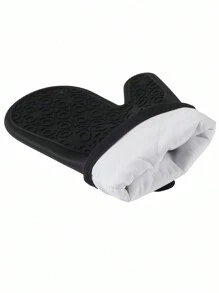 1 Stück schwarzer hitzebeständiger Ofenhandschuh aus Silikon, lang mit zwei Fingern, verbrühsicher, rutschfest, zum Kochen, Backen, Grillen, universelle Größe