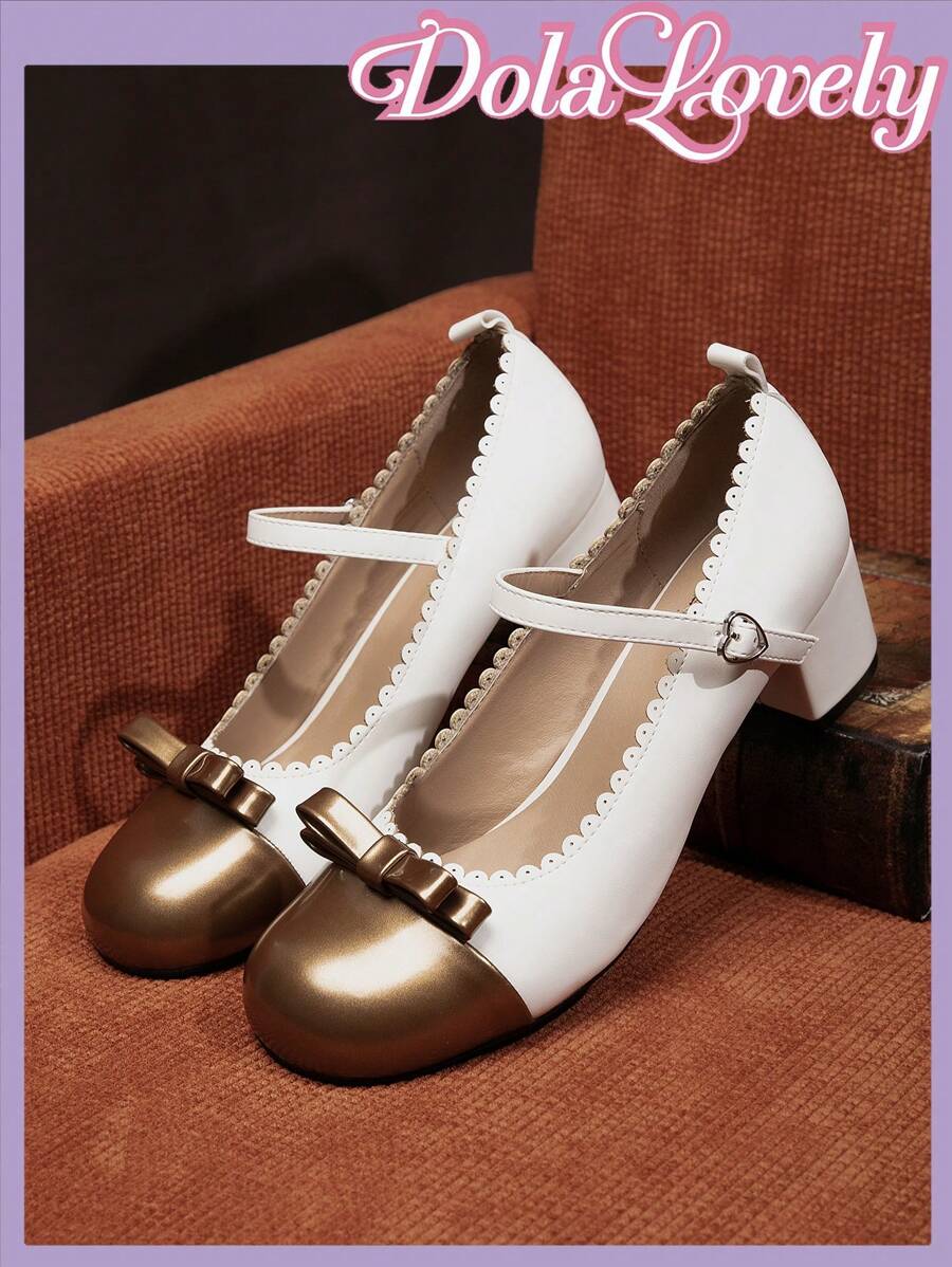 Dola Lovely Women's Contrast Color Bow Decor Fashion High Heel Pumps For Christmas And New Year Holiday Vibe Fall And Winter