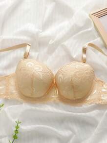 Women's Solid Color Lace Bra With Underwire And Triangle Panties 2pcs/Set Lingerie - Apricot - View 5