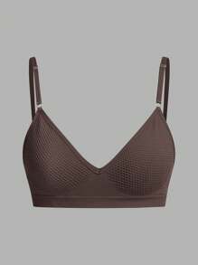 Spaghetti Strap Bra, Wireless Bra (No Padding) - Mocha Brown - View 7