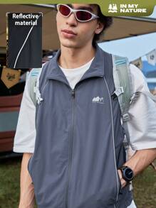 In My Nature Men's Letter Print Zip-Up Casual Outdoor Vest Jacket - Dusty Blue - View 1