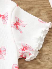 SHEIN Genkimix Kids 4pcs/Set Young Girl Casual Minimalist Bow, Heart & Polka Dot Print T-Shirt, School, Campus, College Summer Holiday - Multicolor - View 6