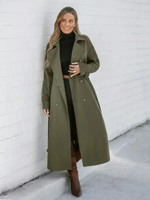 Wildy Women Casual Long Military Green Trench Coat - Army Green - View 1