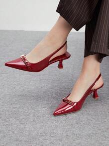 CUCCOO BIZCHIC Women's Fashion Burgundy Metallic Buckle Minimalist Pointed Toe Flat Shoes, Commute, Party, Vacation Suitable For Christmas And New Year Holiday Vibe Fall And Winter - Burgundy - View 4