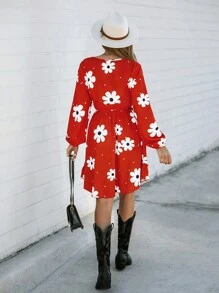 SHEIN LUNE Colorful Flower Prints Midi Dresses,Suitable For Christmas - Multicolor - View 2