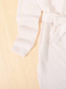 2 sztuki dziewczęcej sukienki polo w jednolitym kolorze, dopasowanej, z długim rękawem i kołnierzykiem - Czarne i Białe - Zobacz 8