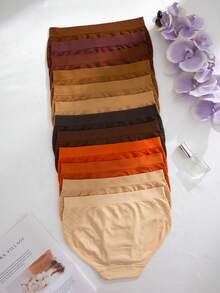 12 条装纯色透气镂空舒适三角女式内裤 - 彩色 - 查看 2