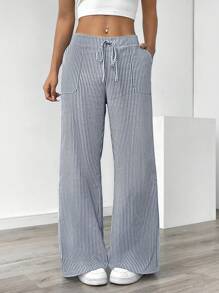 Pariaura 女士蓝色条纹低腰阔腿裤，休闲度假装 - 彩色 - 查看 4