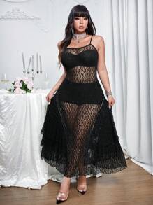 Allurite Đầm dự tiệc gợi cảm hở lưng cổ tròn thanh lịch bằng ren - màu đen - Xem 6