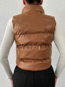 EURMUSE Zip Up Vest Puffer Coat - Coffee Brown - View 2