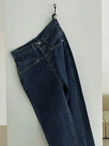 DAZY 女士休闲阔腿牛仔裤，带口袋，百搭宽松