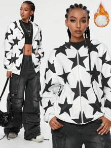 SHEIN EZwear Girls Winter Rapper Athleisure USA Graphics Keep Warm Over Size Long Sleeve Hoodies