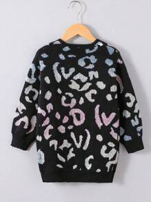 SHEIN Áo len cardigan thời trang tối giản cho bé gái, phù hợp cho mùa thu/đông - màu đen - Xem 2