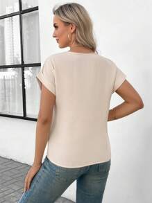 SHEIN LUNE Áo cánh tay cuộn trơn, Áo tay ngắn - Màu be - Xem 2