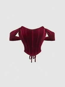 SHEIN MOD Vintage Romantic Red Velvet Women Top, New Year,Valentine Outfit