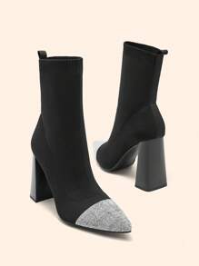 CUCCOO BASICS Modische Komfort-Stiefel für Pendler, sexy Party, minimalistisch, alltagstauglich, bequem, vielseitig, Farbblöcke, breiter Absatz, Wadenlänge, passend für Weihnachten, Neujahr, Herbst und Winter - Schwarz - Übersicht 8