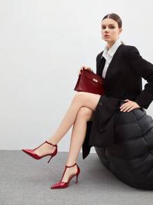 CUCCOO BIZCHIC Women's Fashion Wine Red T-Strap Pointed Toe High Heel Pumps, Suitable For Commuting, Dating, Party, Holiday, Wedding Spring Shoes Spring Break Easter - Burgundy - View 10