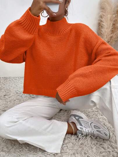EURMUSE Solid High Neck Sweater