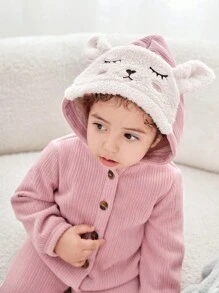 SHEIN Mameluco lindo de pana con estampado de dibujos animados y forro cálido para otoño/invierno para bebés niñas - Rosa - Ver 4