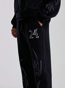 Musero Pantalones de chándal con puños de estilo universitario gótico para hombres
