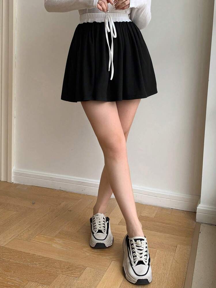 Men's Solid Color Patchwork Front Tie Casual Shorts Fall Skirts