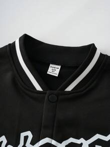 SHEIN Tween Boy Letter Graphic Two Tone Varsity Jacket Without Hoodie, Baseball Jacket Kids, Varsity Jacket Kids, Boys Casual Letterman Jacket - Black and White - View 4