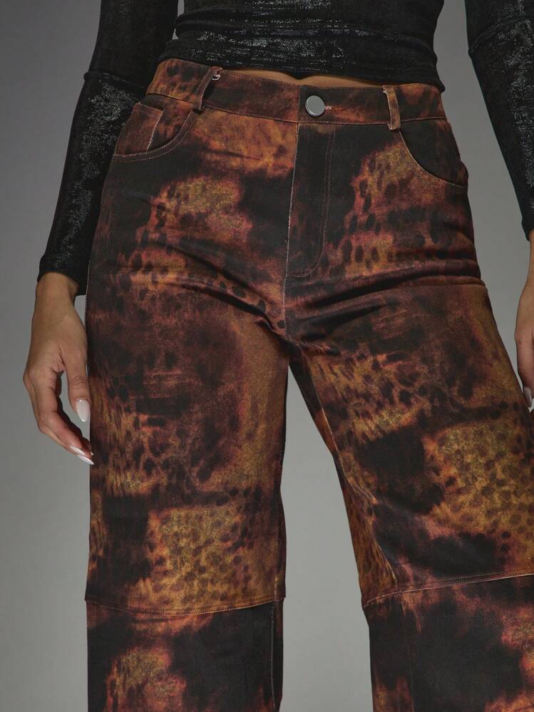 MISSGUIDED Animal Print Wide Leg Jeans - Multicolor - View 4
