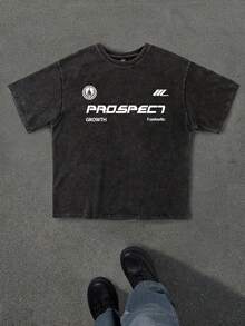 GENTILAND 男士黑色宽松落肩斑点图案印花棉质短袖 T 恤，适合外出，适合丈夫 - 黑色 - 查看 1