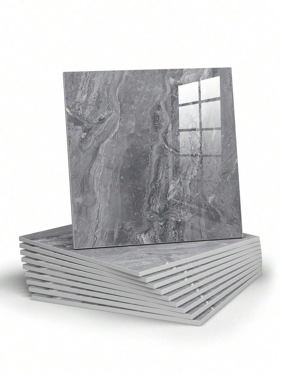 10张0.9平米深灰色大理石瓷砖贴纸防水防潮铝塑自粘墙纸适用于墙面翻新装饰情人节、七夕节婚礼、生日、墙面装饰