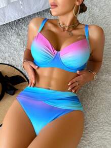 Voyashape Women Ombre Color Bikini Set With Underwire, Includes Top And Bottom Summer - Black and White - View 5
