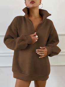 DAZY 女士基本款休闲高领宽松羊毛运动衫 - 棕色 - 查看 2