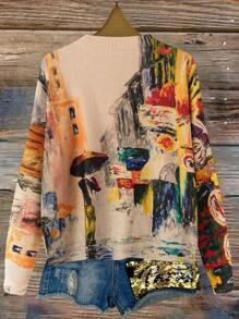 Plus Size Women's Figure Pattern Casual Fashion Crew Neck Sweater, Autumn/Winter Knit Pullover Fall - Multicolor - View 2