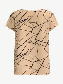 EMERY ROSE Women Crew Neck Short Sleeve Pleated Floral Print Casual Blouse - Khaki - View 2