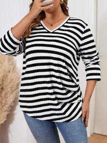 SHEIN Clasi Plus Size Long Sleeve Ribbed Ribbed T-Shirt, Autumn/Winter