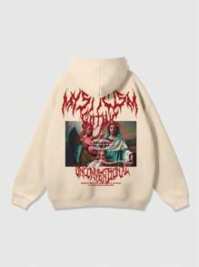 ROMWE MEN Street Life Men's Letter & Graphic Printed Casual Hooded Long Sleeve Sweatshirt