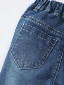 Young Girl Elastic Waist Unique Slant Design Ripped Distressed Flared Jeans Summer Holiday - Medium Wash - View 4