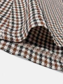 Calvaya Plus Size Women's Plaid Print Lapel Long Sleeve Jacket - Coffee Brown - View 8