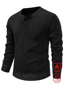 Manfinity Mode 1 件男士新款套头毛衣，休闲针织毛衣，带保暖内衬 - 黑色 - 查看 4