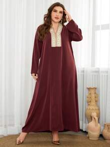 Al Najma Plus Size Women Długa haftowana sukienka Abaya, Elegancka i pełna wdzięku, Skromna z długim rękawem, swobodna, maxi, arabska sukienka Jalabiya, na co dzień