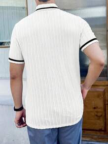 Manfinity Homme Men's Striped Short Sleeve Casual/Work Polo Shirt - White - View 2